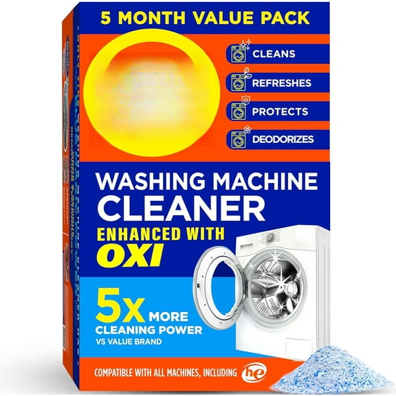 Washing Machine Cleaner , Washer Machine Cleaner with Oxi for Front and Top Loader Washer Machines, Deep Cleaning Residue & Odor Eliminator, 5 Month Supply (Packaging May Vary)
