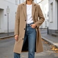 thumbnail image 5 of SHENGXINY Women's Mid Length Notched Lapel Pea Coat Single Breasted Trench Coat Texture Fall Winter Warm Overcoat Clothes Khaki S, 5 of 9