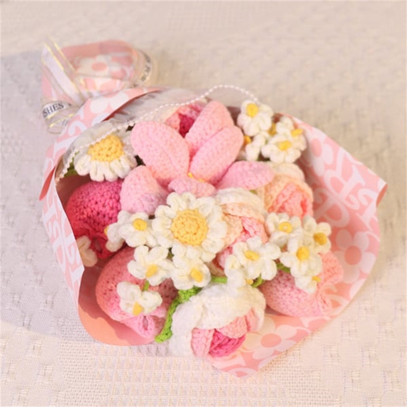 Beforeyayn Hand Knitted Simulated Flower, Yarn Craft Decorative Flower for Finished Projects, DIY Craft Embellishment for Bouquet, Wreath, Hat and Home Decor