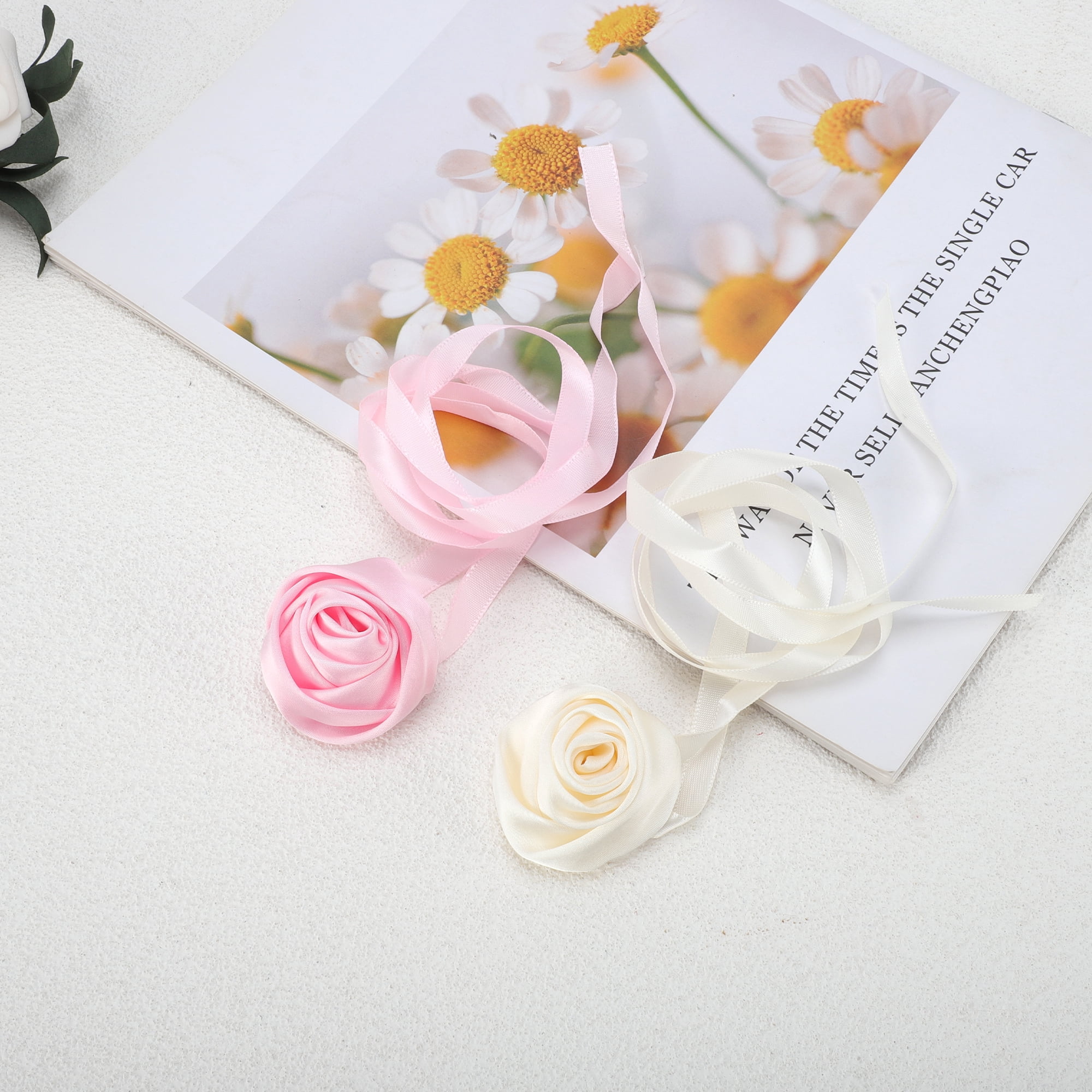 Unique Bargains Satin Rose Tie Choker Necklace 1PC Beige