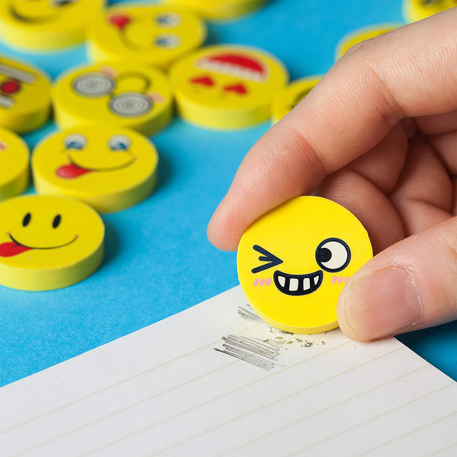 SPADORIVE 144 PCS Cute Friendly Emoji Faces Erasers for Kids-Funny Multiple Emoticon Faces for Class Party in Holidays 36 Packs of 4 assorted designs 
