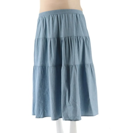 Denim & Co Petite Chambray Tiered Maxi Skirt A307564