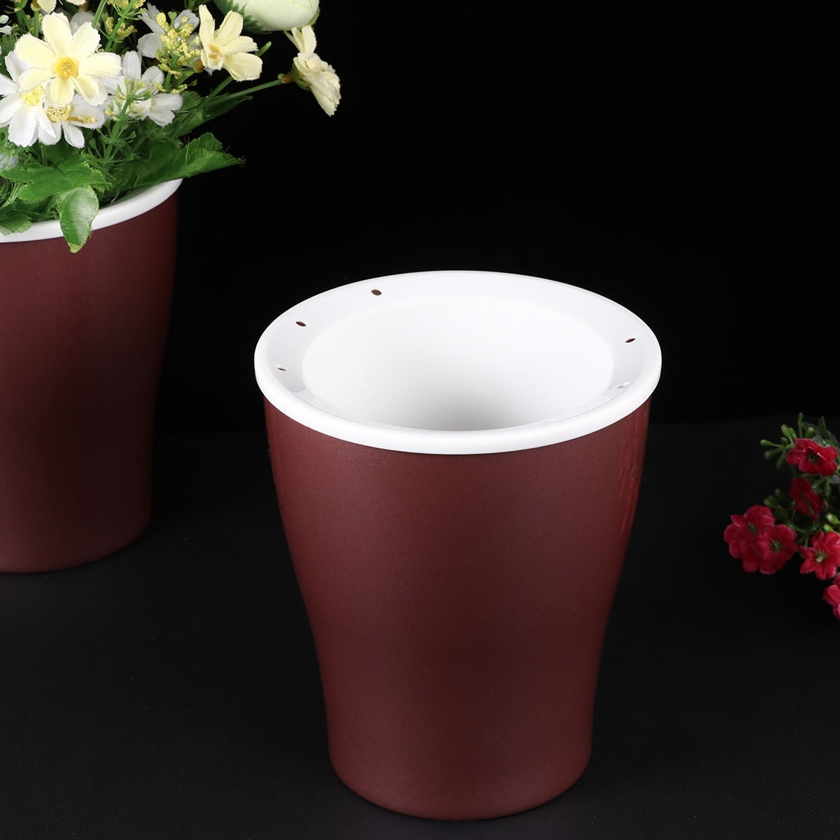 Raindrops 2pcs Plastic Lazy Flower Pot Creative Gardening Planter Self Watering Plant Holder Water Storage Pot for Home (Rose Gold, Large Size)