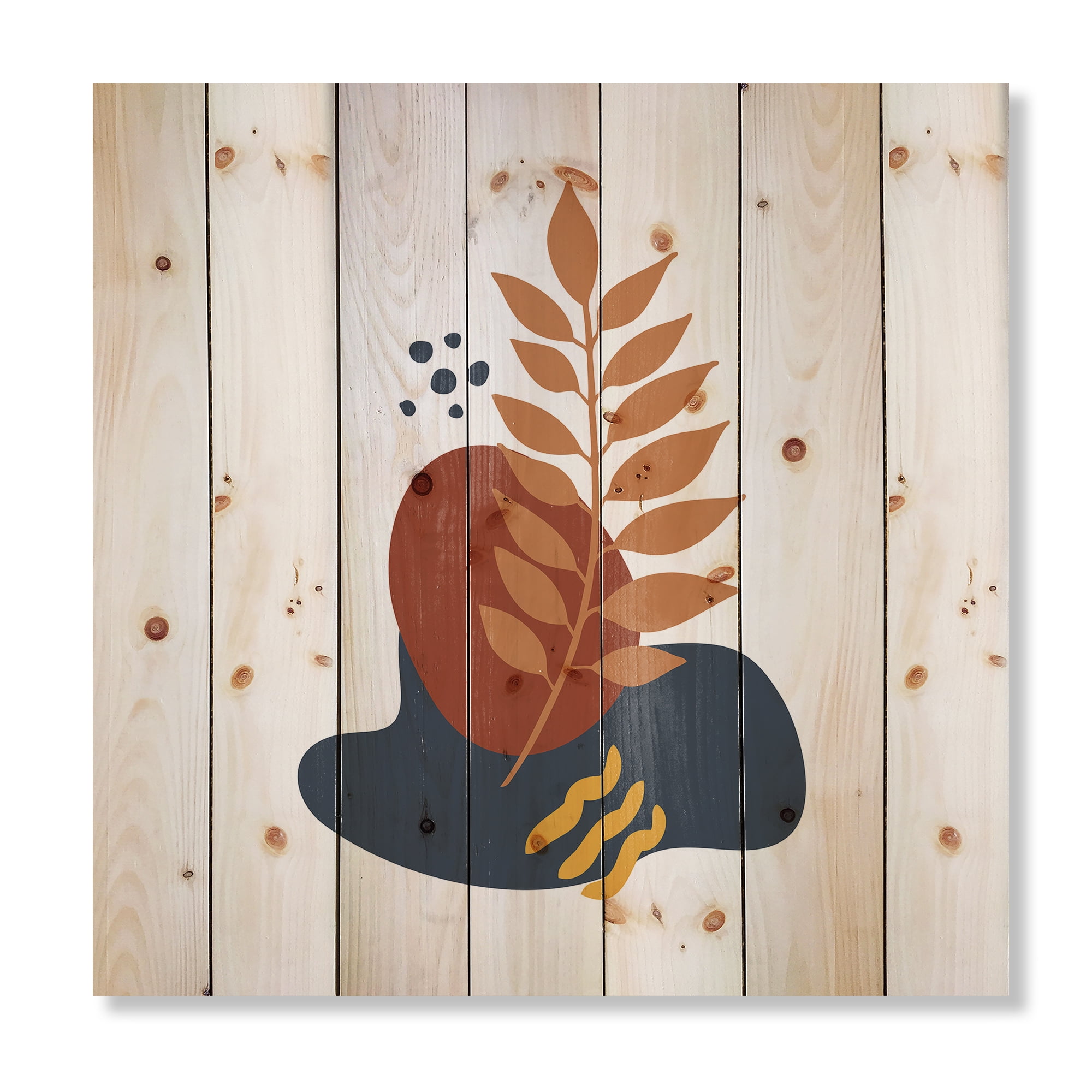 Designart 'Abstract Minimal Shapes Under Flowers VIII' Modern Print on Natural Pine Wood