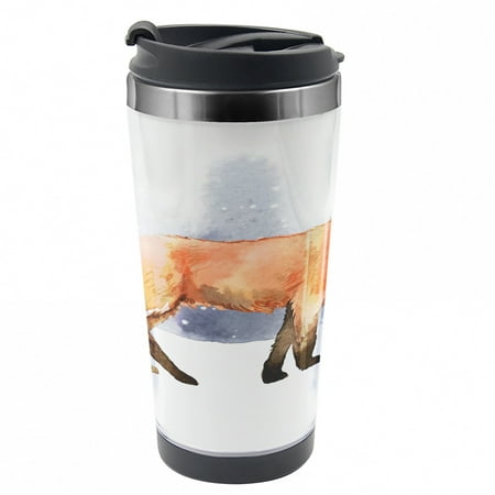 

Fox Travel Mug Side View Painting Snow Animal Steel Thermal Cup 16 oz by Ambesonne