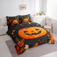 thumbnail image 3 of Feelyou Halloween Pumpkin Child Bedding Comforter Set 7 Pieces, Autumn Leaf Full Bedding Set, Black Orange Reversible Fitted Sheet Flat Sheet, Lightweight Room Decor, 3 of 7
