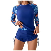 GEWSEY Womens Two Piece Rash Guard & Swim Shorts, Long Sleeve Swim Shirt, Quick Dry Swimsuits UPF 50 SPF Sun & UV Protection (Blue, S)