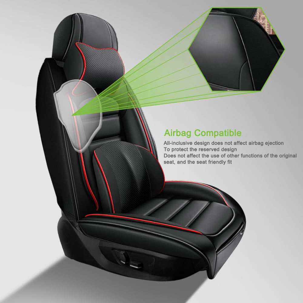 AFUNTIO Leather 5 Seat Covers for Jeep 99% Models,Luxury Car Seat Cushions Full Set,Waterproof Car Sit Protectors,Nonslip Interior Accessories(Black and Red)