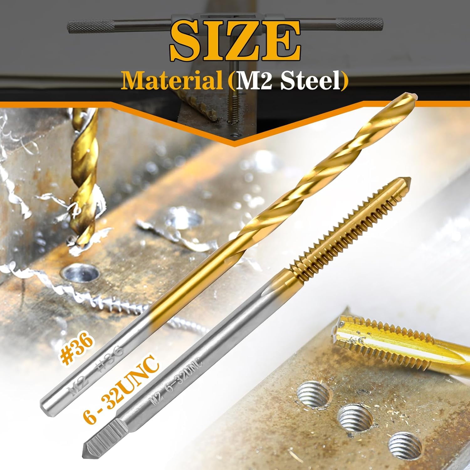 FRKSMD-6-32 UNC Tap and #36 Drill Bit Kit, M2 HSS Drill and Tap Set, Combination of Drill and Tap Kit for Metal