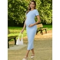 thumbnail image 3 of DARING DIVA Women's Bodycon Midi Side Ruched Ribbed Maternity Dress S Blue, 3 of 7