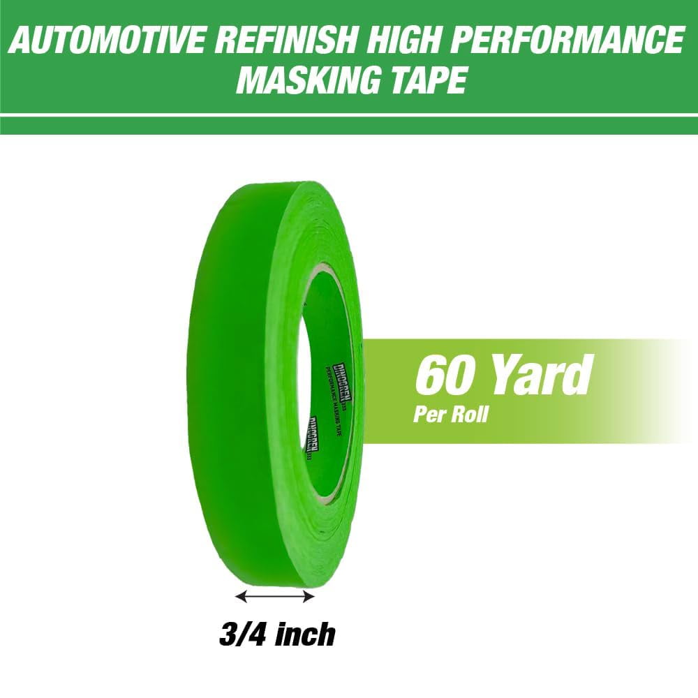 Automotive Masking Tape DINOGREN for Automotive Paint, High Performance, Heat Resistant, Water Resistant, Multi-Purpose (0.75 in 48 Rolls)