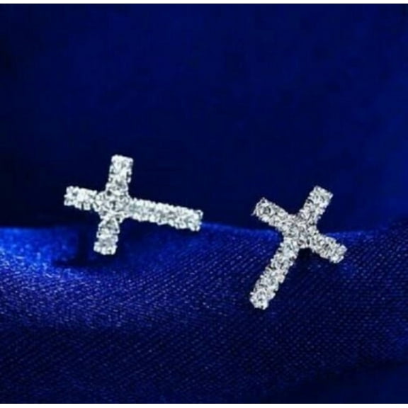 Women's 14K White Gold Plated 2Ct Lab Created Diamond Cross Stud Earrings