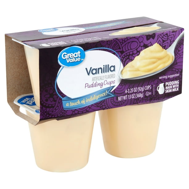 Great Value Vanilla Pudding Cups, 3.25 oz, 4 count