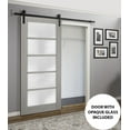 thumbnail image 3 of Sturdy Barn Door 32 x 80 inches Frosted Glass | Quadro 4002 Grey Ash | Top Mount 6.6FT Rail Hangers Heavy Hardware Set | Solid Panel Interior Doors, 3 of 6