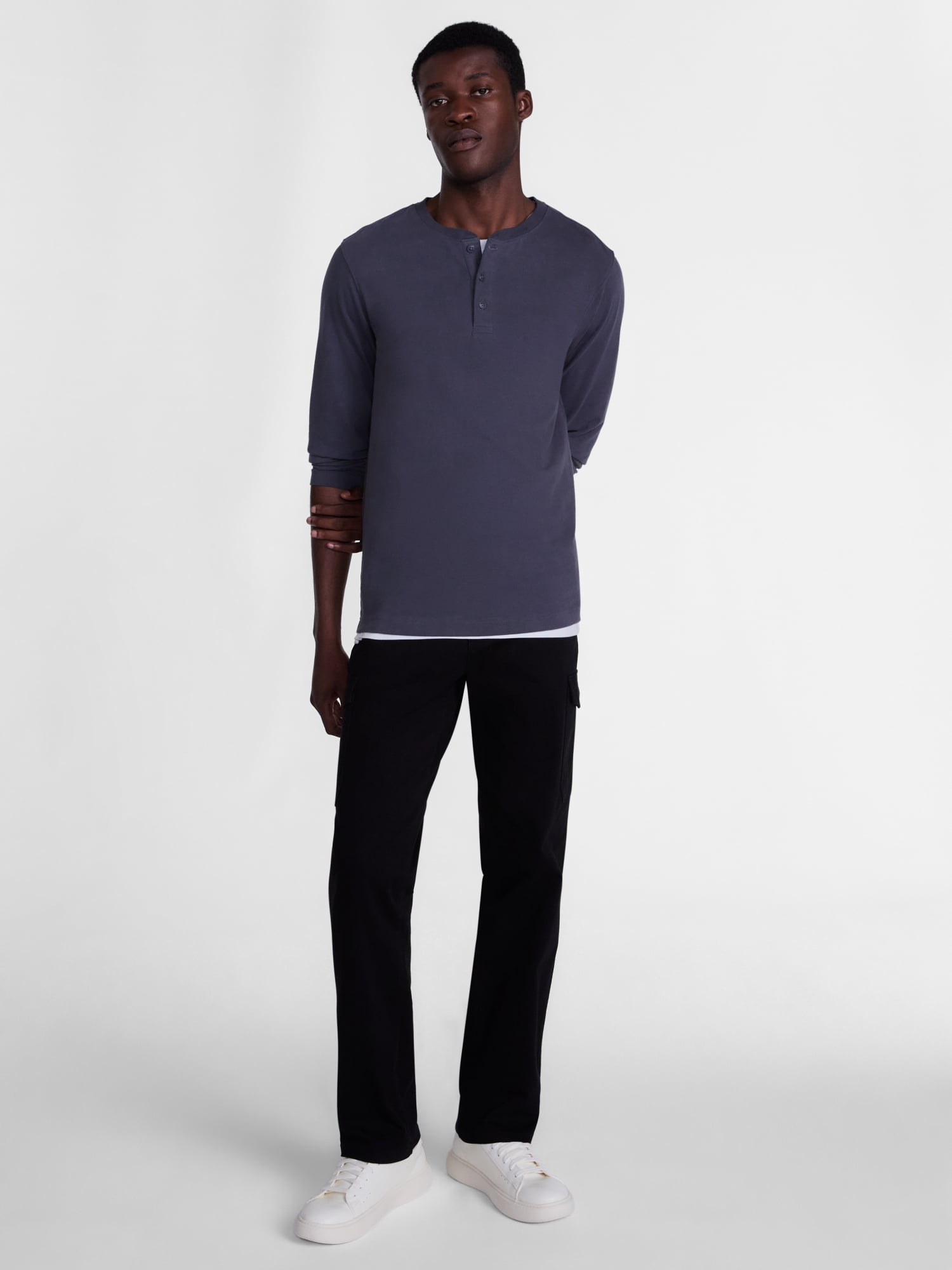 George Men's Henley Shirt with Long Sleeves, Sizes S-5XB