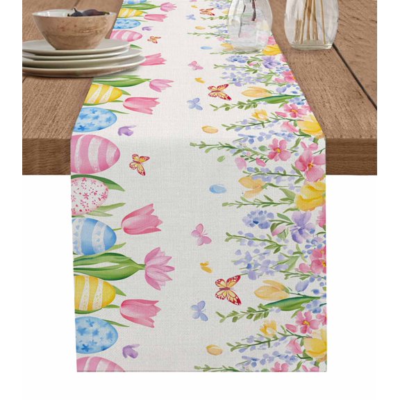 Spring Floral Easter Table Runner 72 Inches, Pastoral Tulip Flowers Rustic Bed Runner Dresser Scarves Tabletop for Indoor Outdoor Parties/Ceremony/Banquet, 13" x 72"