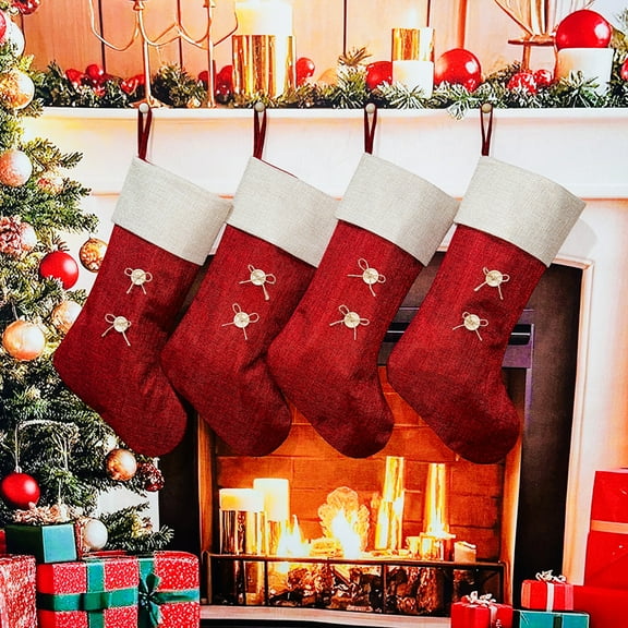 Dalrosia Burlap Christmas Stockings for Family Kids Large Xmas Rustic Red Stockings Christmas Decoration for Holiday Party Fireplace Home, 18" Christmas Stocking