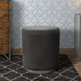thumbnail image 2 of Benzara Velvet Upholstered Round Accent Ottoman with Metal Base, Pink and Gold-Color:Gray and Chrome, 2 of 6