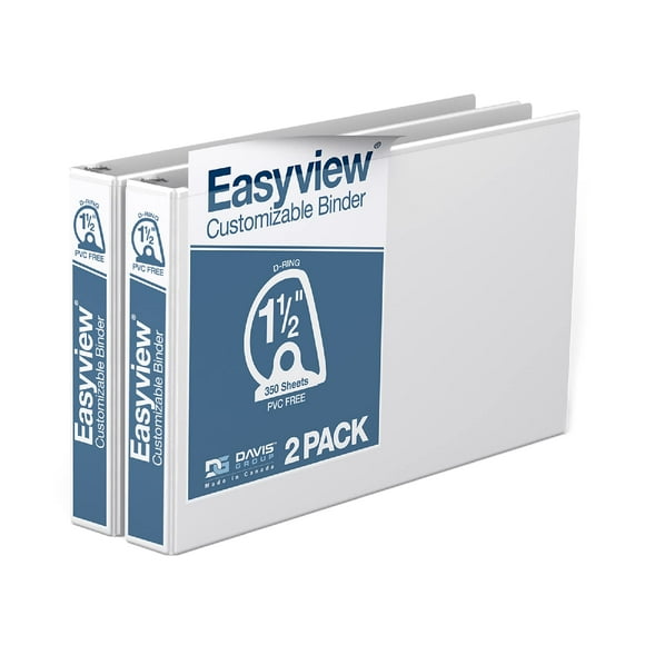 EasyView Premium 1.5-Inch D-Ring Binders with Clear-View Covers, Spreadsheet-View Binders for School, Office, or Home, 11 Inches by 17 Inches, Pack of 2, 1.5", White