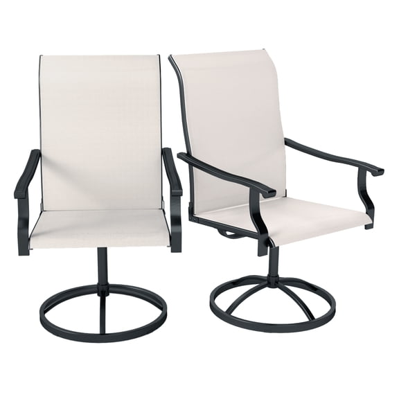 Patio Swivel Chairs Set of 2, Cream High Back Outdoor Dining Chairs, All-Weather Mesh Garden Chairs for Backyard, Lawn, Porch, 265lbs Capacity