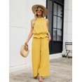 thumbnail image 4 of Women's Linen 2 Piece Outfits Sleeveless Ruffle Top Wide Leg Pants Summer Loungewear Beach Travel Sets, 4 of 11