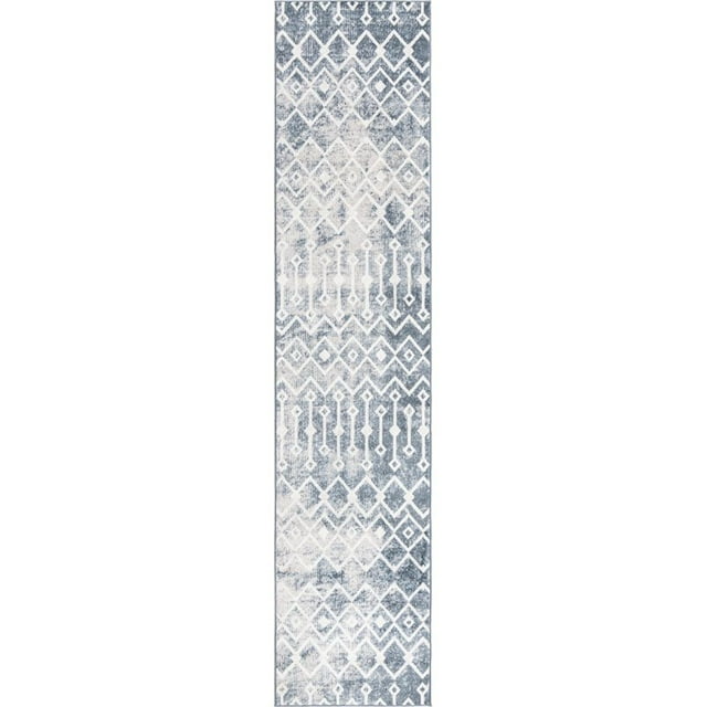 Unique Loom Bohemian Trellis Tribal Area Rug 2' 7 x 12' Runner Blue/Ivory