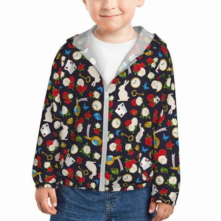 

Lukts Rose Rabbit Print Children s Long-Sleeved Sun Protection Clothing Hooded Sweatshirts for Boys and Girls Outdoor Sports-5 Years