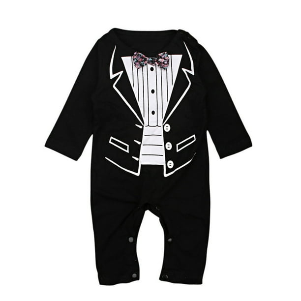 Body De Bebé Canastilla Onesies Para Niños Pequeños Algodón Manga Larga Traje De Caballero Corbata Estampado Casual Mono Negro Odeerbi LM103-3503