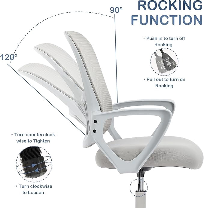Ergonomic High-Back Mesh Office Chair - Breathable Waist and Back Support Computer Chair with Fixed Armrests, Height Adjustment, and 360° Swivel Base(Gray)