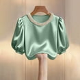 thumbnail image 3 of Paiwinds Women's Round Neck Short Sleeve Top Casual Solid Color Blouse Soft Polyester, 3 of 9