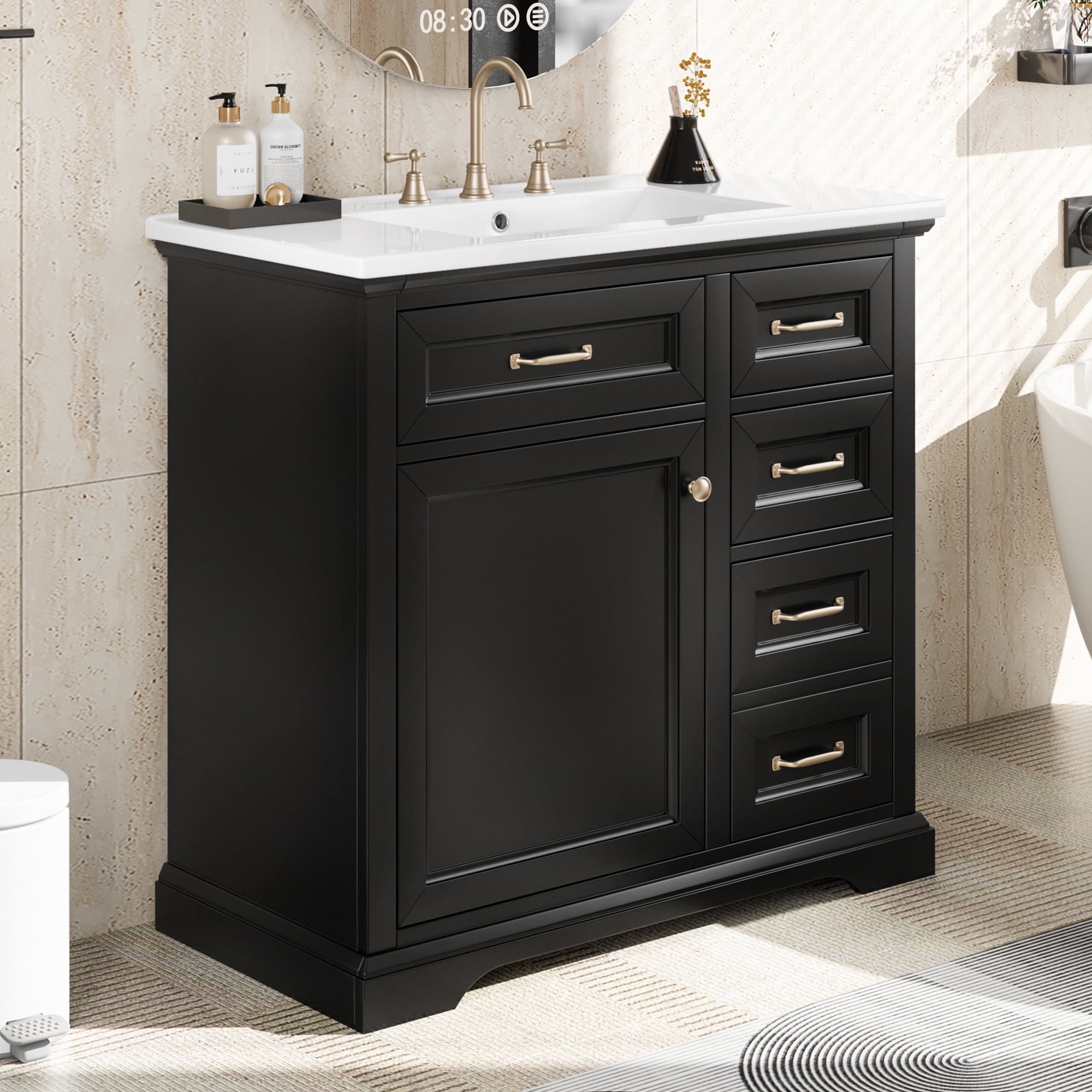 Harper & Bright Designs 36" Bathroom Vanity Sink Combo, Bathroom storage Cabinet with Drawers and Soft Close Door Hinges, Single Sink Bathroom Vanity, Black