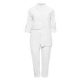 thumbnail image 4 of GILIGEGE Linen Sets for Women 2 Piece Summer Oversized Long Sleeve Shirt Outfits Comfy Suit，Solid Color V Neck Shirt and Pants Cotton and Linen Two Piece Set Tracksuit Lounge Matching Sets, 4 of 5