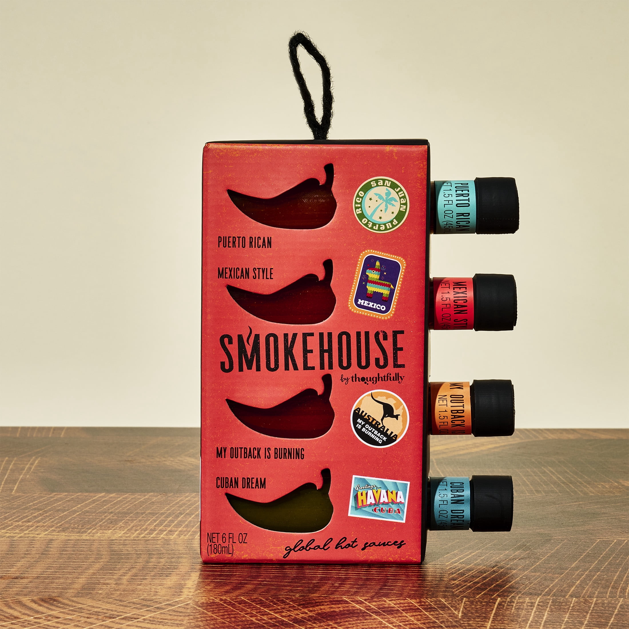 (2 pack) Smokehouse by Thoughtfully Global Hot Sauce Variety Pack, Internationally Inspired Flavors Puerto Rican Mango Habanero Mexican Style for Father's Day Gifts, Set of 4
