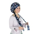 thumbnail image 3 of Women Silk Bonnet for Sleeping Satin Hair Bonnet with Floral Print and Long Tie Band - Navy Blue, 3 of 6