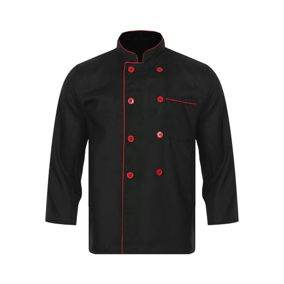 iiniim Men's Chef Jacket Chef Coat Restaurant Kitchen Uniform Long Sleeve Work Wear Black 4XL