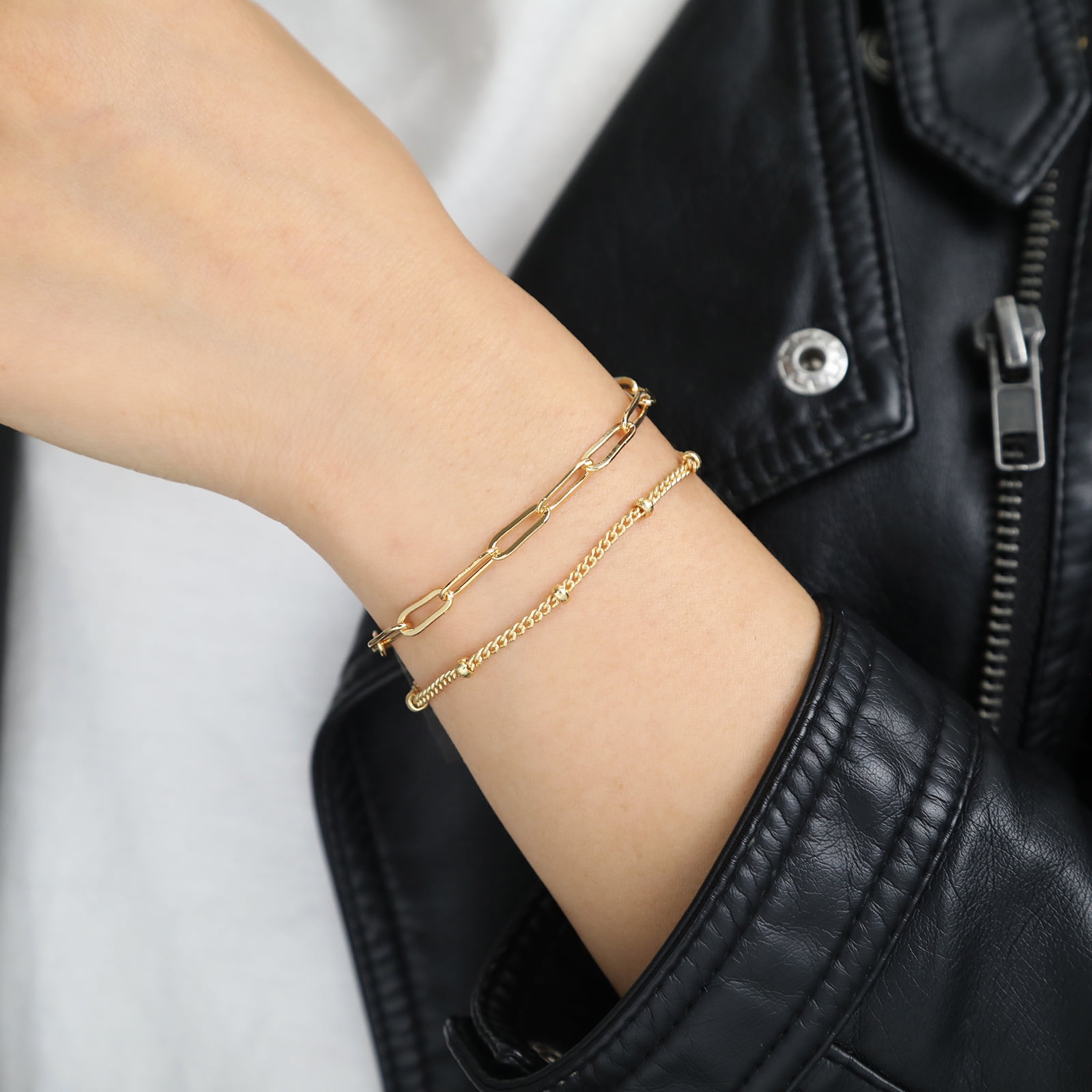 Hefeisuimishangmaoyouxiangongsi Dainty Gold Bracelets For Women 14k Gold Filled Adjustable Layered Bracelet Cute Gold Bracelets For Women Jewelry Gol