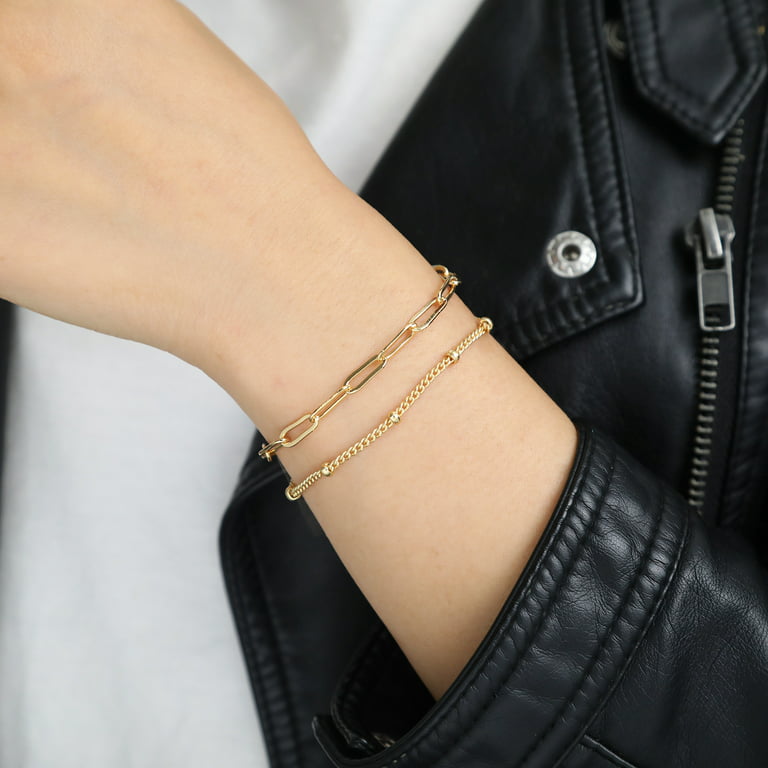 Dainty Gold Bracelets for Women, 14K Gold Filled Adjustable Layered  Bracelet Cute Gold Bracelets for Women Jewelry 