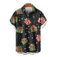 thumbnail image 4 of SERTG Men's Christmas Print Short Sleeve Shirt Lapel Collar Button Front Resort Casual Hawaiian Shirt Men Christmas Gifts Tops(Black,5XL), 4 of 6