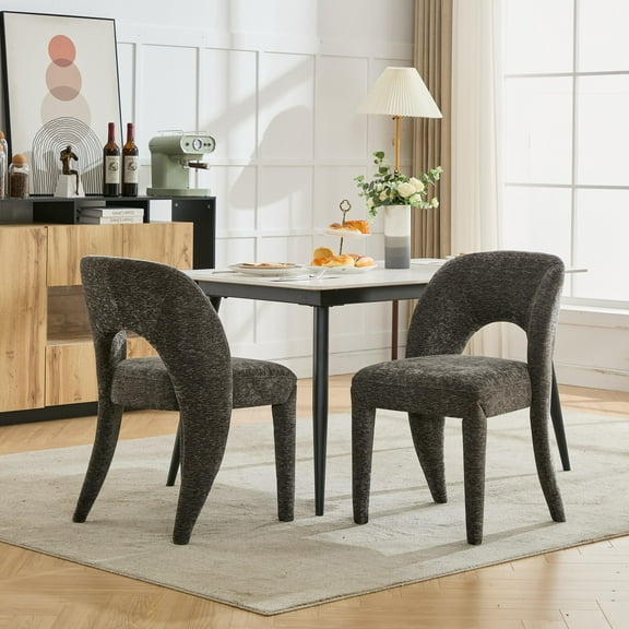 Chenille Chairs Hollow Backrest Set of 2 for Kitchen Dining