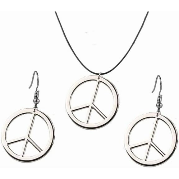 Peace Sign Pendant Necklace and Dangling Earrings Set