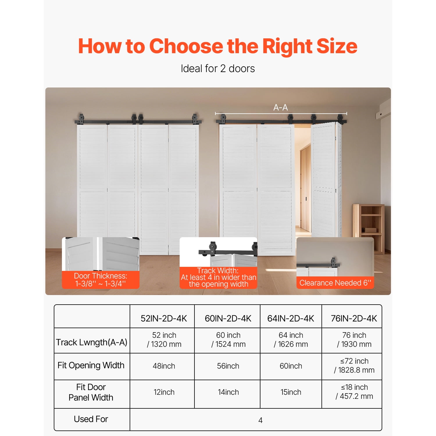 KFFKFF 76IN-2D-4K Bi-Fold Sliding Barn Door Track Kit – Black