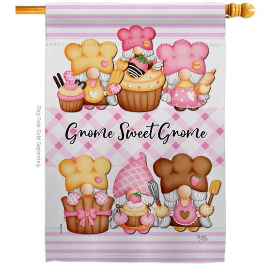 Breeze Decor H104157-BO Too Sweet Gnome Food 28 x 40 in. Double-Sided Decorative Vertical House Flags for Decoration Banner Garden Yard Gift