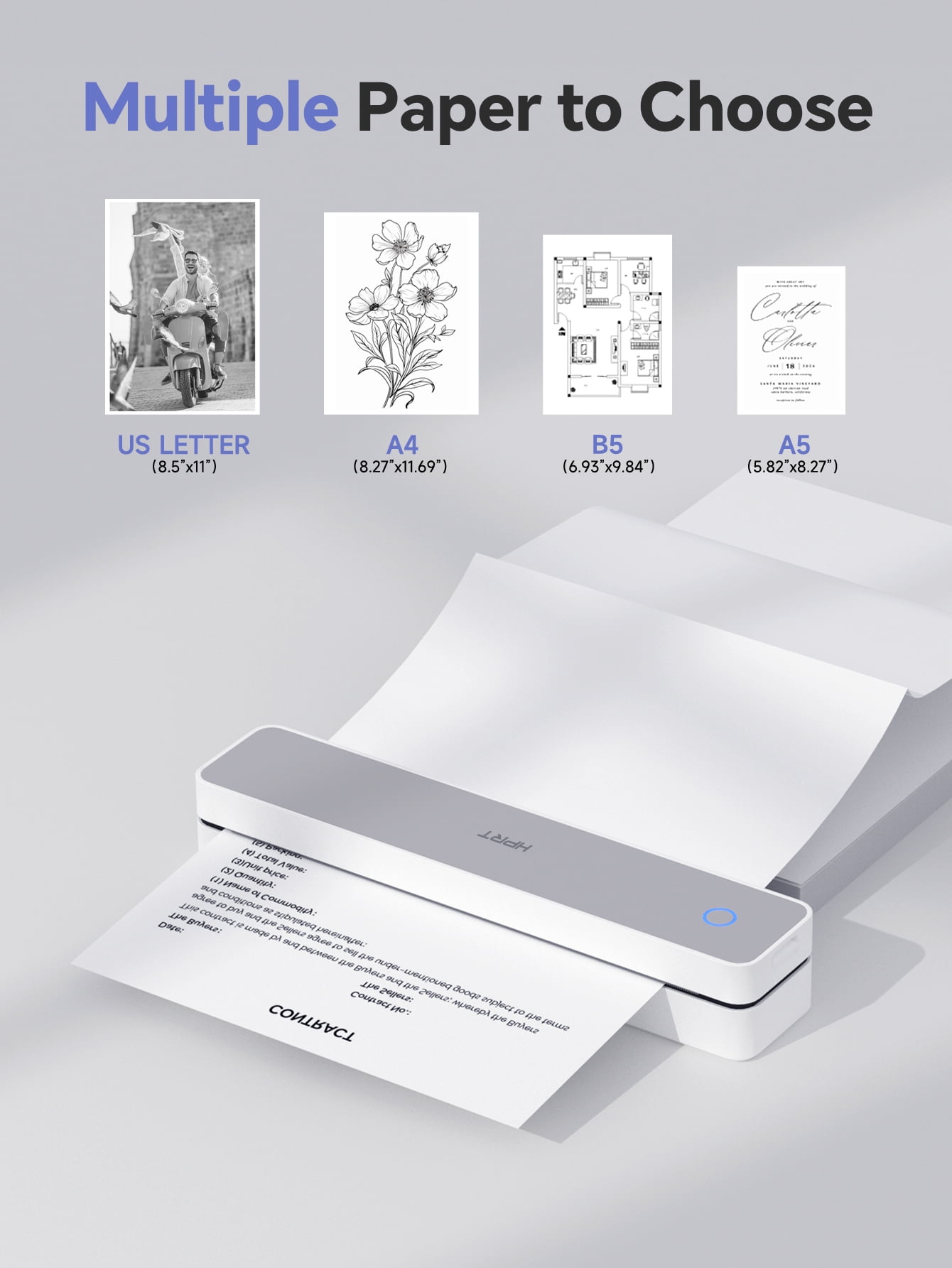 HPRT 610Pro Portable Thermal Printer - 300DPI Wireless Bluetooth Inkless Printer for Travel, Office, and Home, Supports US Letter & A4