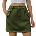 thumbnail image 2 of Ndbuld Women's Mini High Waisted Skirt Women's Denim Workwear Pocket Skirt Casual Drawstring Elastic Waist Short Skirt Summer Clearance,Army Green,L, 2 of 6