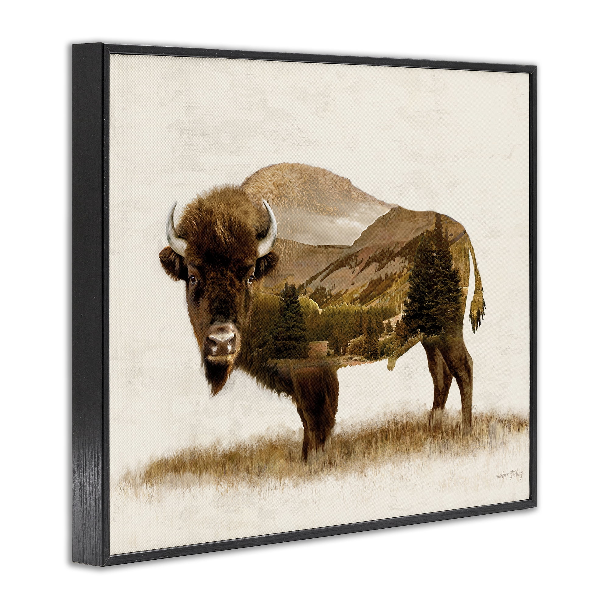 Stupell Industries Nature Patterned Bison Animals & Insects Painting Black Framed Art Print Wall Art, 20 x 16