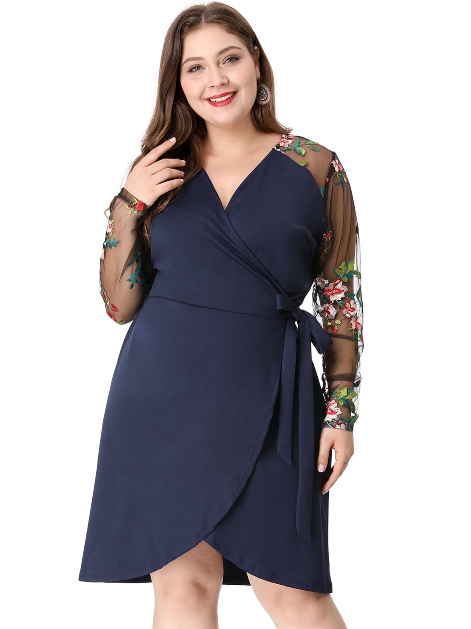 plus size long sleeve wrap dress