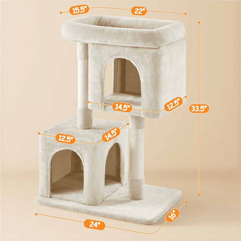 Yaheetech 33.4" Double Condo Plush Cat Tree with Scratching Posts, Beige