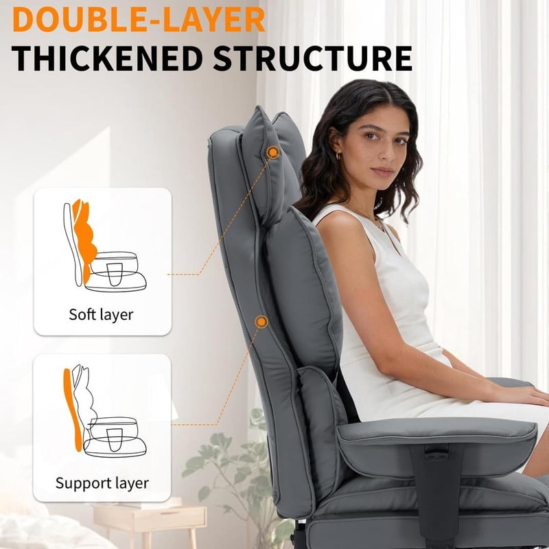 Office Chair with Footrest, 440LBS Capacity Big and Tall Executive Chair, Ergonomic High Back Desk Chair with Reclining Function, Faux Leather Computer Chair for Home Office
