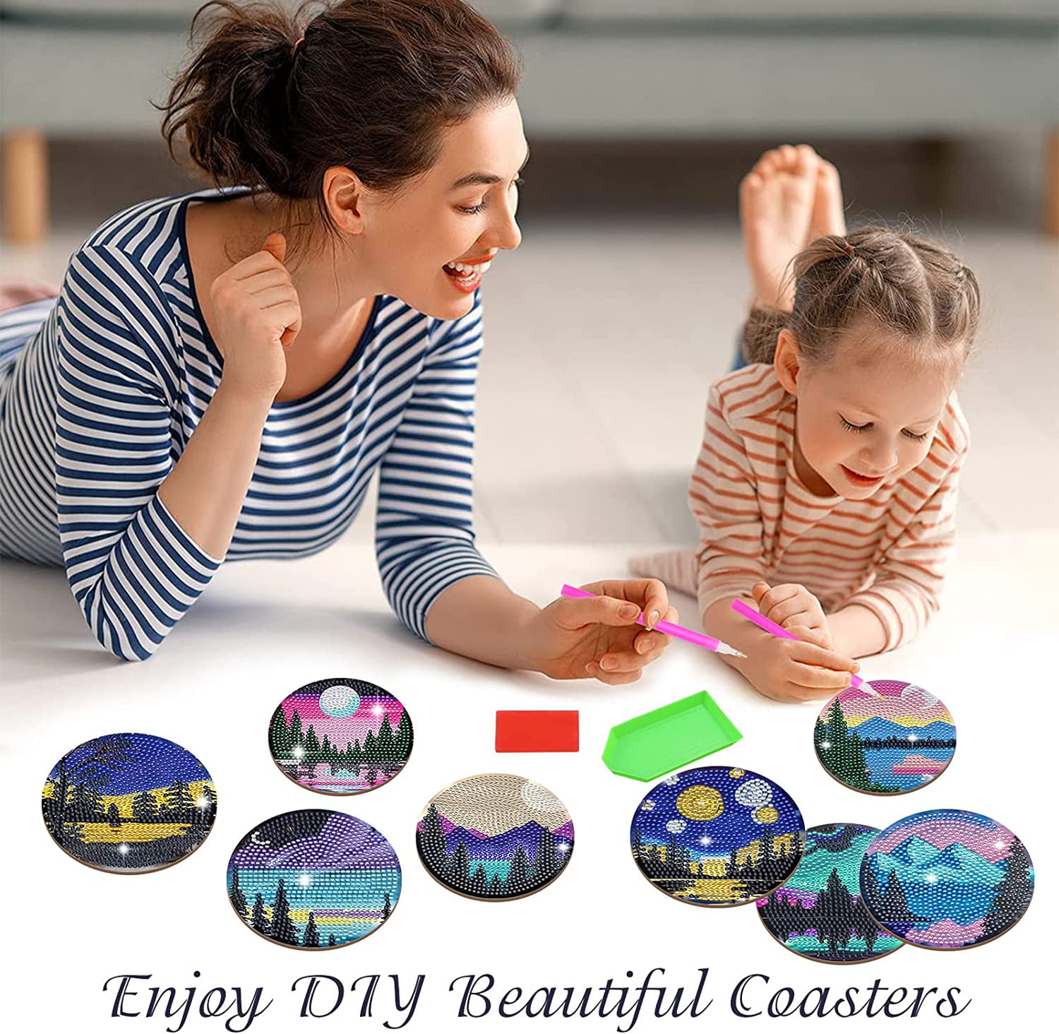 SDOYUNO 8pc/sets Diamond Painting Coasters With Holder DIY Coaster
