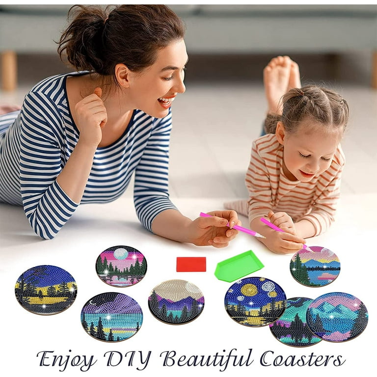 6/8/9/10/12pcs)FIYO DIY Diamond Painting Coasters with Holder, DIY Coasters Diamond  Art Kits for Beginners, Adults & Kids Small Diamond Painting Craft Supplies(10X10cm)